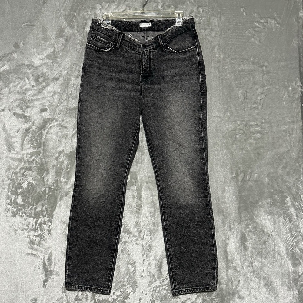 Good American Good Classic Low Waist Fray Jeans Womens 6/28 Black Straight Leg